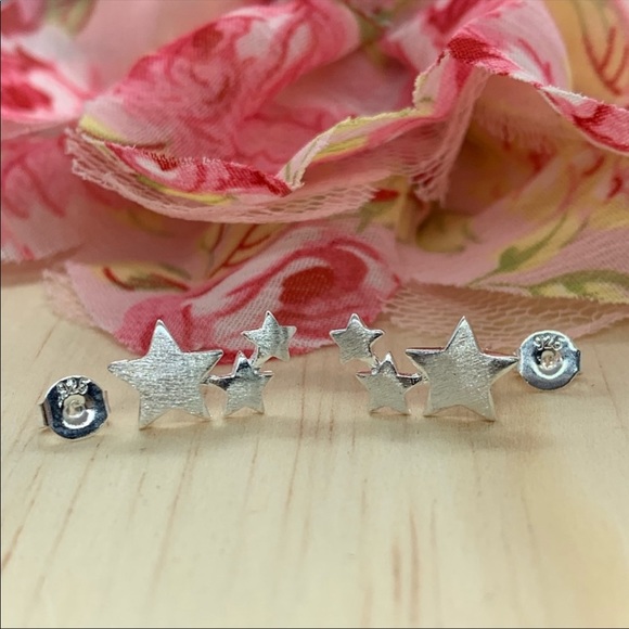 Sterling Silver 925 Stars Stud Earrings - Picture 2 of 4